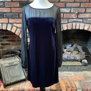 Boston Proper Black silk long sleeve with navy velvet bodice size large